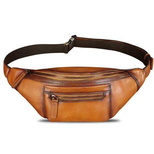 Genuine Leather Fanny Pack for Men and Women Vintage Handmade Leather Waist Bag Sling Bag Sling Backpack Purse Hip Crossbody Bag (Brown)