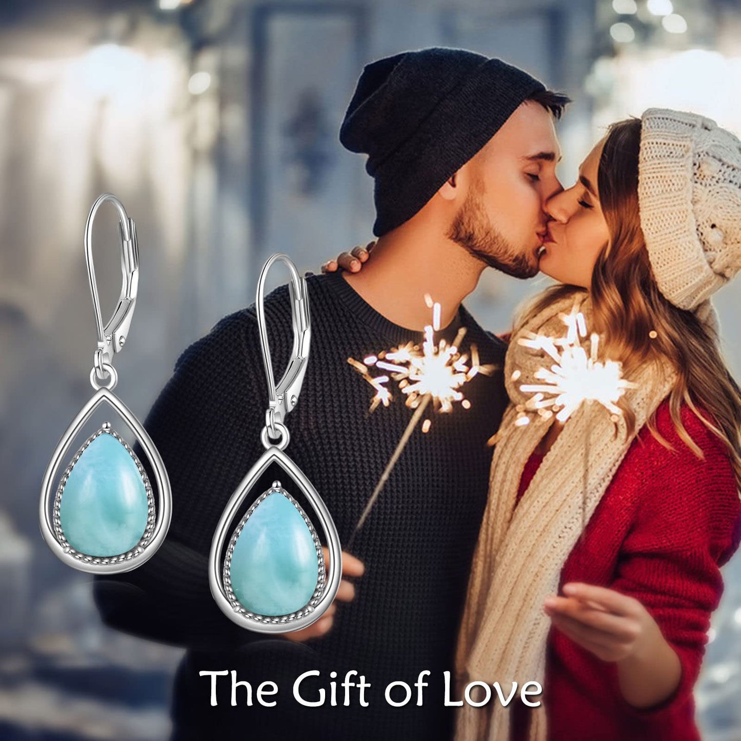 VONALA Larimar Earrings 925 Sterling Silver Blue Larimar Teardrop Dangle Dangling Leverback Earrings Birthday Christmas Jewelry for Women