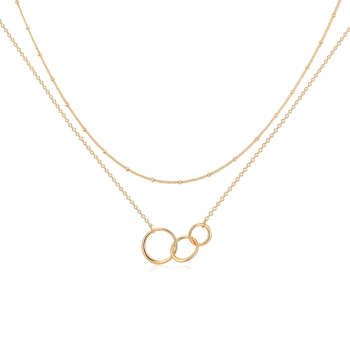 MEVECCO Gold Dainty Generations Necklace for Grandma Layered 3 Circles Necklace 18k Gold Plated 3 Interlocking Infinity Circles Mom Mothers Day Jewelry