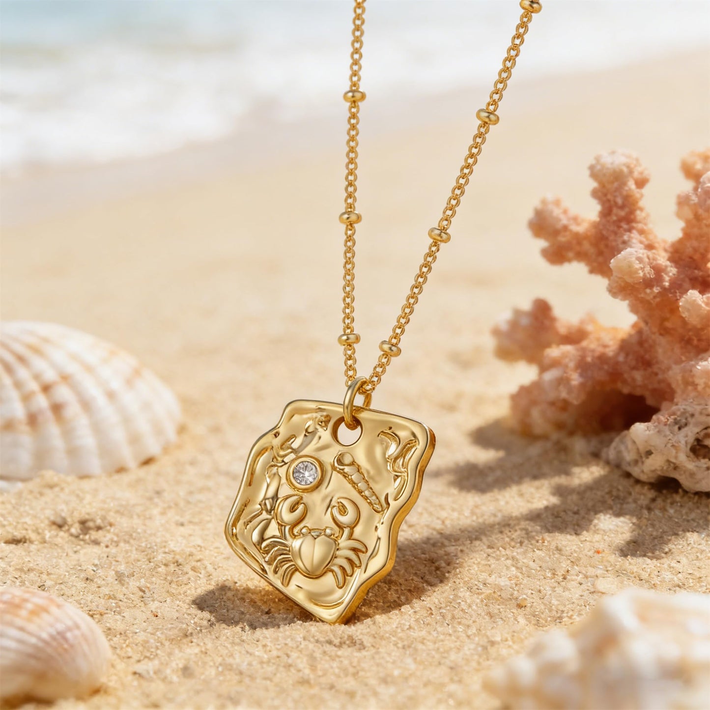 MEVECCO Dainty Gold Crab Pendent Necklace for Women 18K Gold Plated Beach Cute Crab Necklace Boho Handmade Ocean jewelry