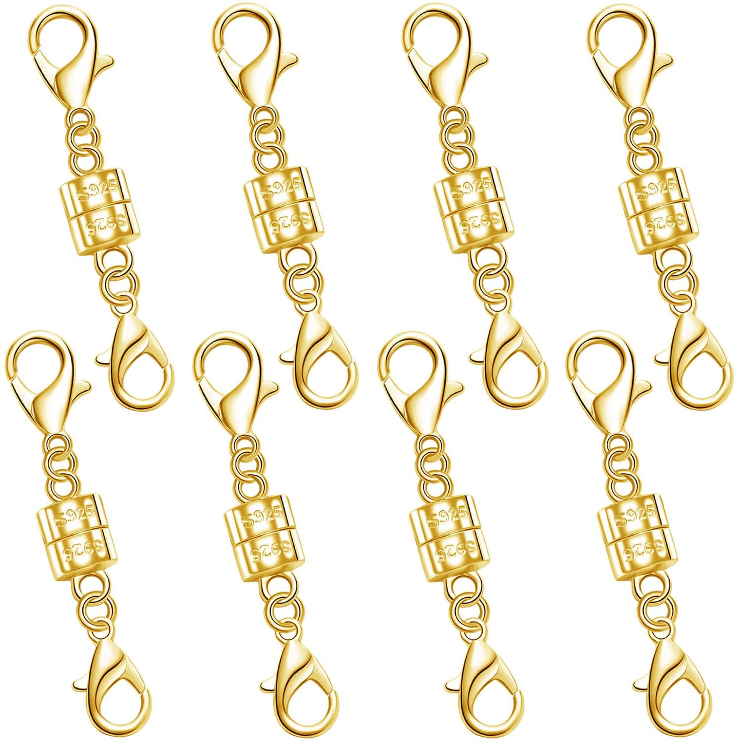 925 Silver Double Lobster Magnetic Necklace Clasps,Magnetic Jewelry Clasps for Necklaces Extender Bracelet Clasps and Closures (8golden)