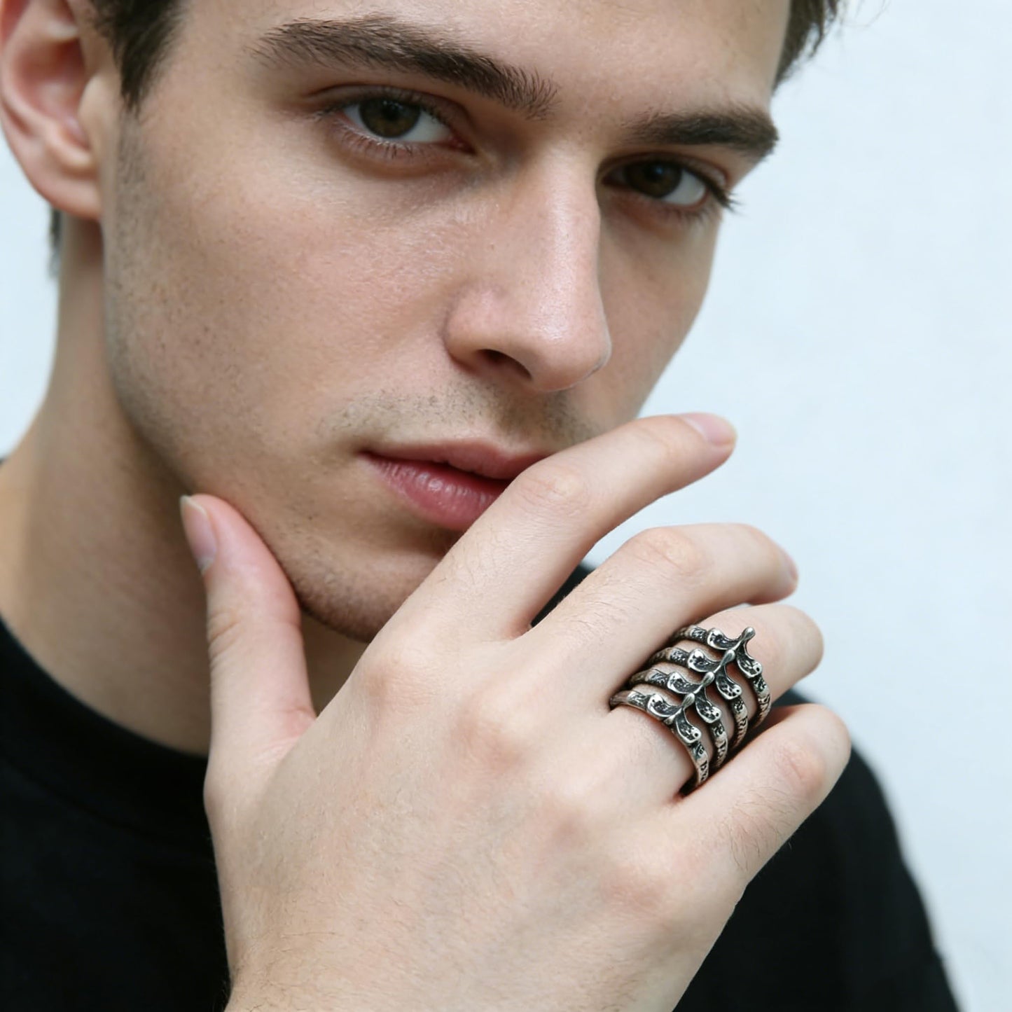 HZMAN Gothic Punk Spine Skeleton Ring Bone Stainless Steel Rings for Men Women Biker Jewelry Gift (Size,7)