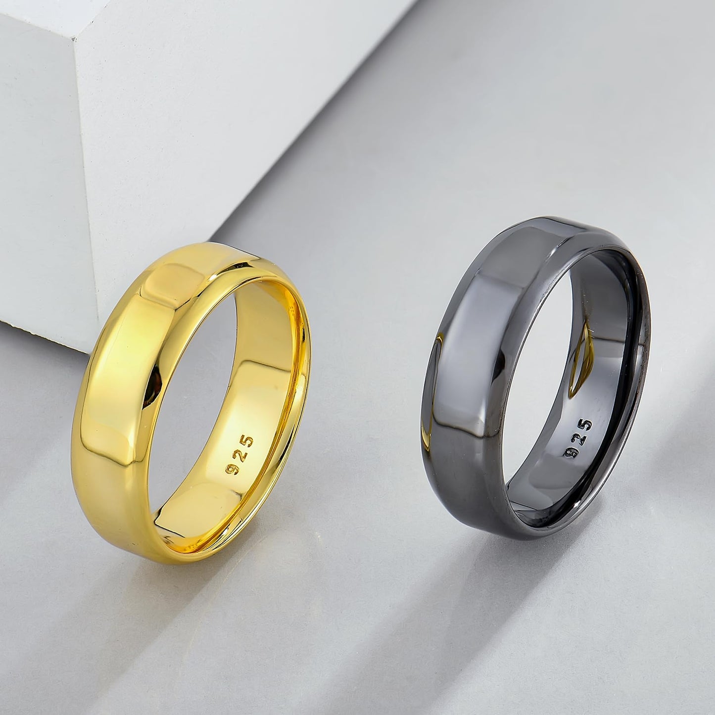 STARCHENIE Wedding Band Solid 925 Sterling Silver 18K Gold Plated Ring for Men High Polish Finish Beveled Size 11