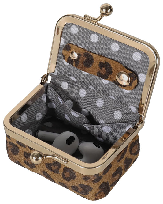COOLYOUTH Leather Mini Jewelry Box Travel Jewelry Case Portable Small Coin Purse with Kiss Lock Travel Ring Box (Brown Leopard)