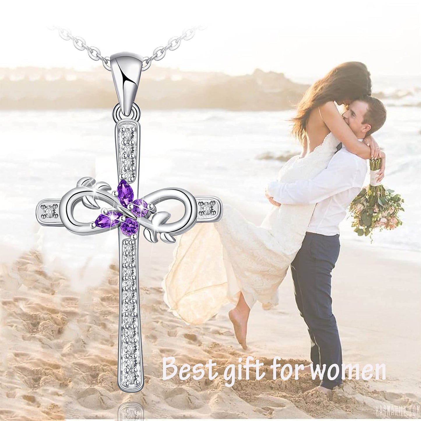 Distance Cross Necklace for Women 925 Sterling Silver Infinity with Butterfly Pendant Necklace for Mom Wife Gift for Mother's Day or Birthday