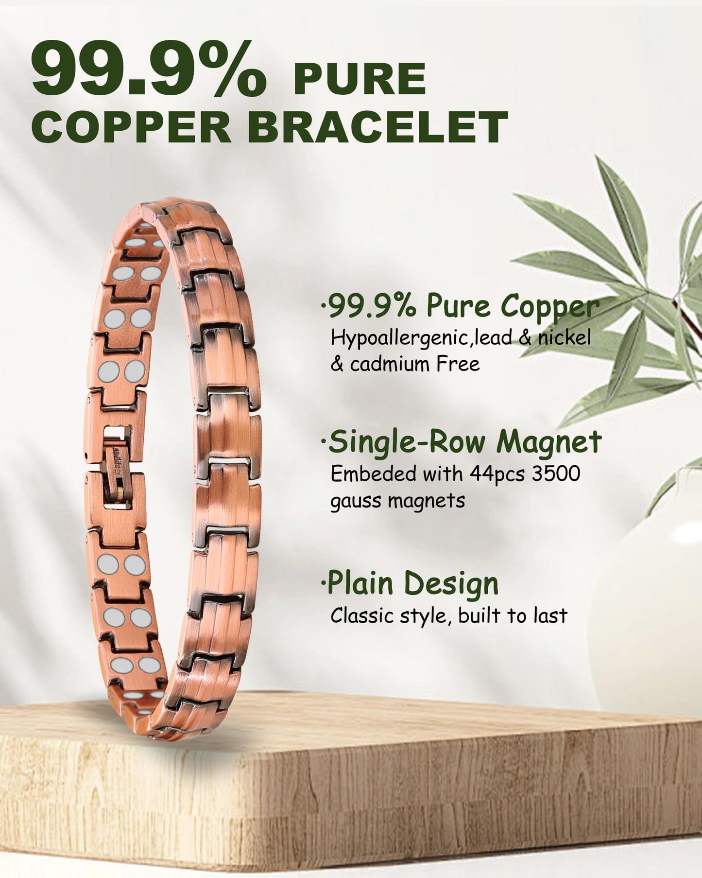 MagEnergy Copper Bracelet for Women, 99.9% Pure Copper Magnetic Bracelet, Adjustable Bracelet Jewelry Gifts (Classic Style)