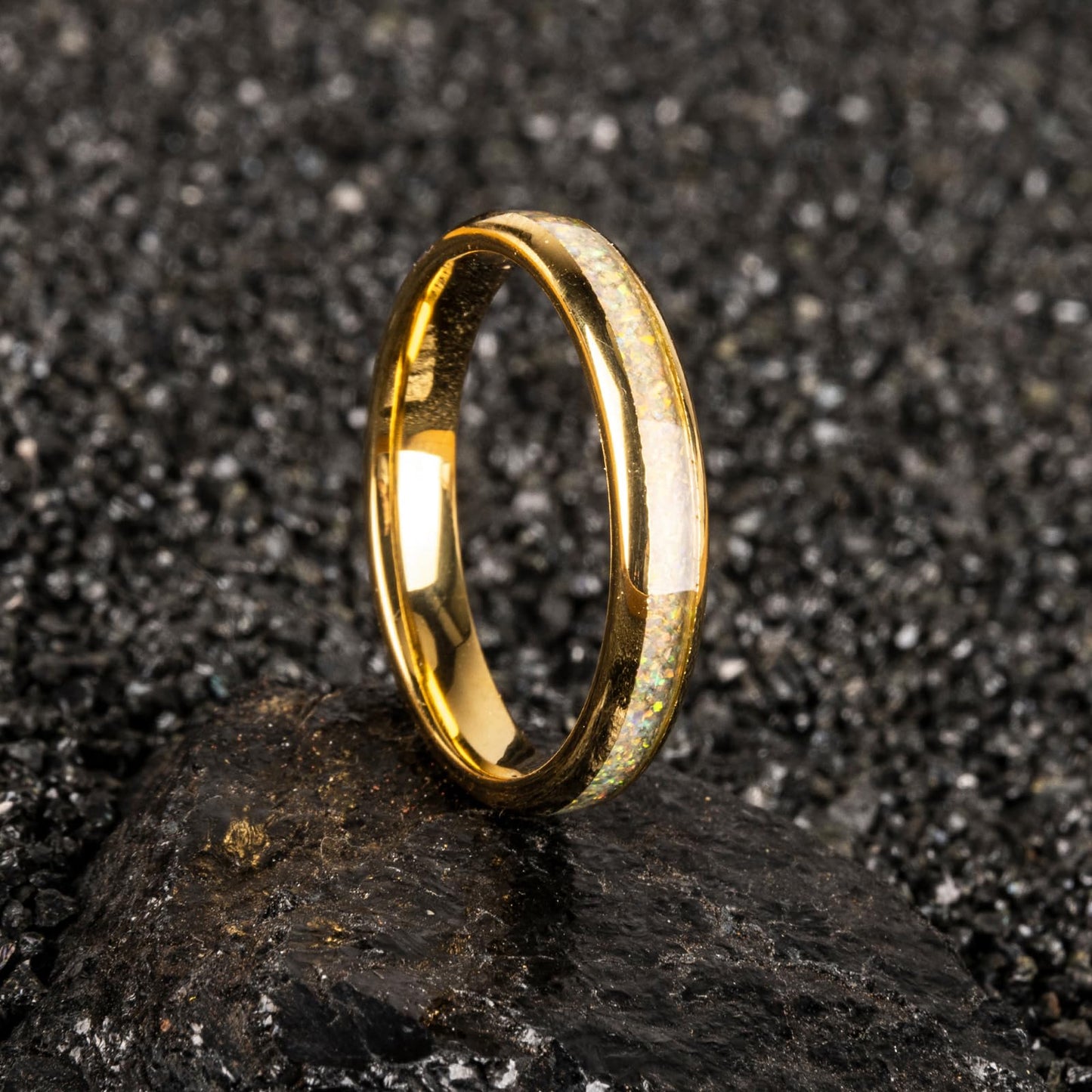 JEWPER 4mm Men Womens Wedding Band Tungsten Rings Gold Fashion Promise Carbide Inlaid White Opal Matte Finish Edge Comfort Fit Size(7)