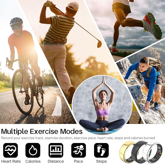 Smart Rings for Women Men,Fitness Tracker Ring,Heart Rate,Blood Oxygen,Blood Pressure,Step Tracker,Sleep Monitoring,No Subscription Fee,IP68 Waterproof Smart Ring for iphone&Android(Gold 13)