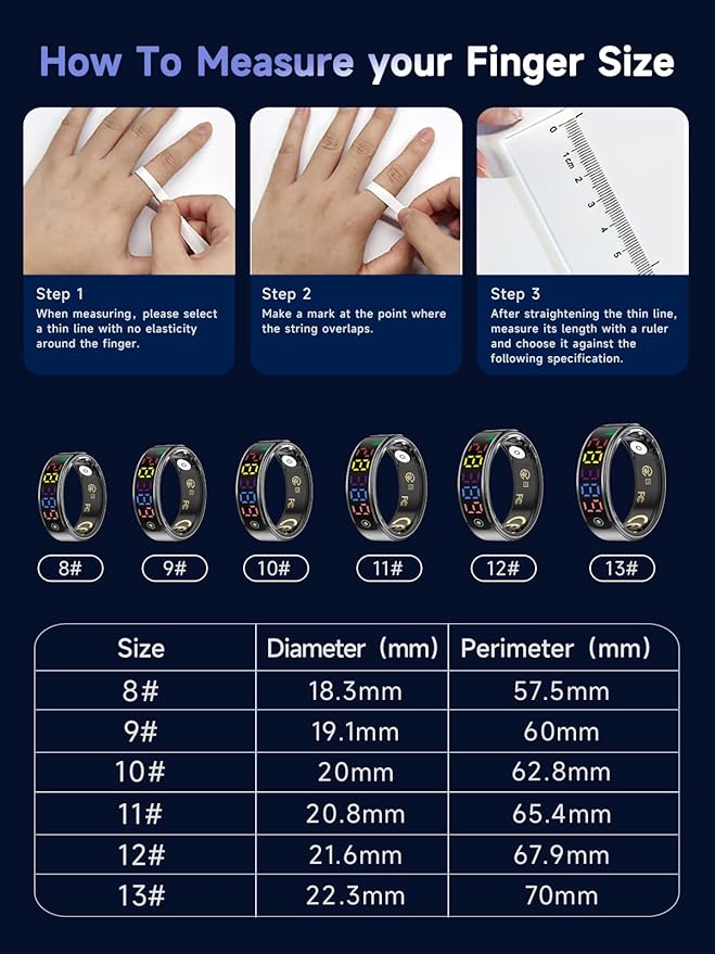 Smart Ring for Women Men, Health Ring with Colorful Display, Fitness Tracker with Heart Rate, Blood Oxygen, Sleep Monitor, No Subscription Fee, 5ATM Waterproof for iPhone & Android (Silver, 10)
