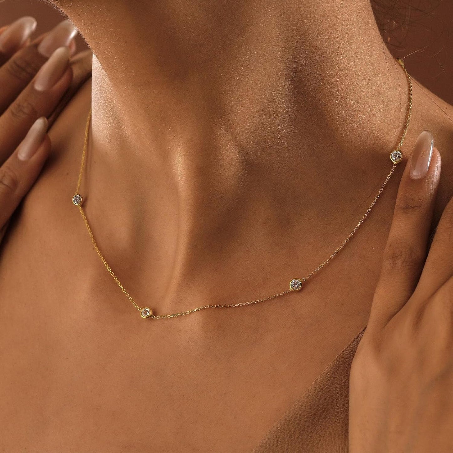CUEZIY Dainty 14K Gold Plated Necklaces for Women Station Choker Necklace Cubic Zirconia Simulated Necklace Simple Cute Layering CZ Necklace Trendy Jewelry Gifts