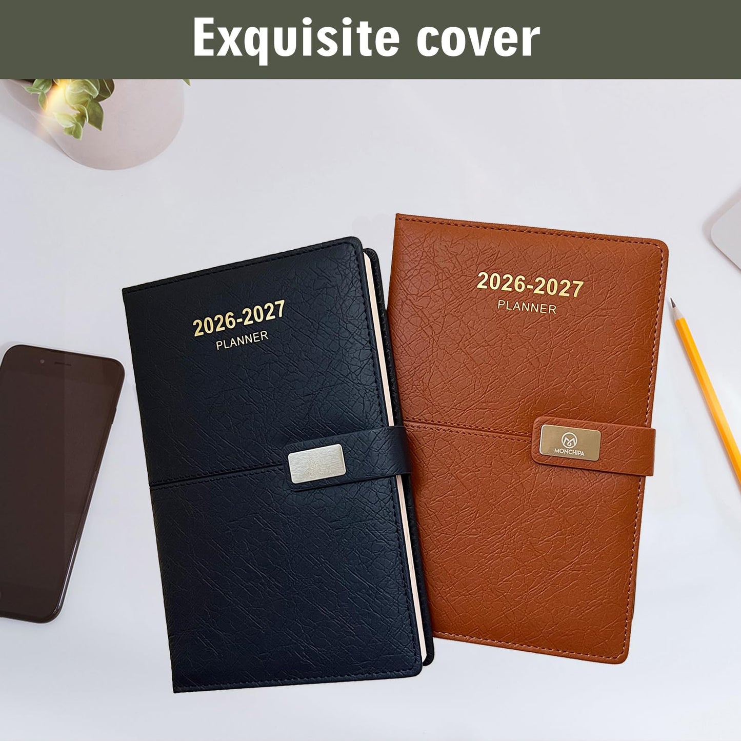 2026-2027 Daily Planner - One Page per Day, 2026-2027 Hourly Daily Calendar(July 2026 - June 2027), 5.7" x 8.26" Appointment Book, Leather Cover + Thick Paper (26-27 Navy Blue)