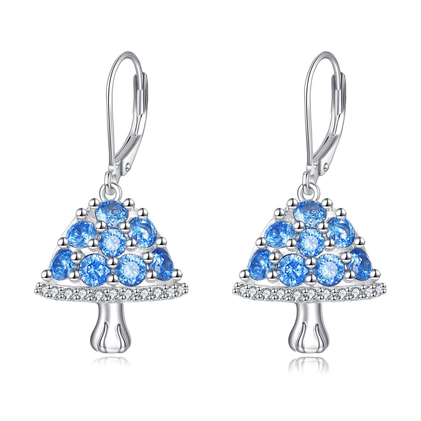 TIGER RIDER Blue Mushroom 925 Sterling Silver Leverback Earrings Mushroom Jewelry Gift for Women Birthday Christmas