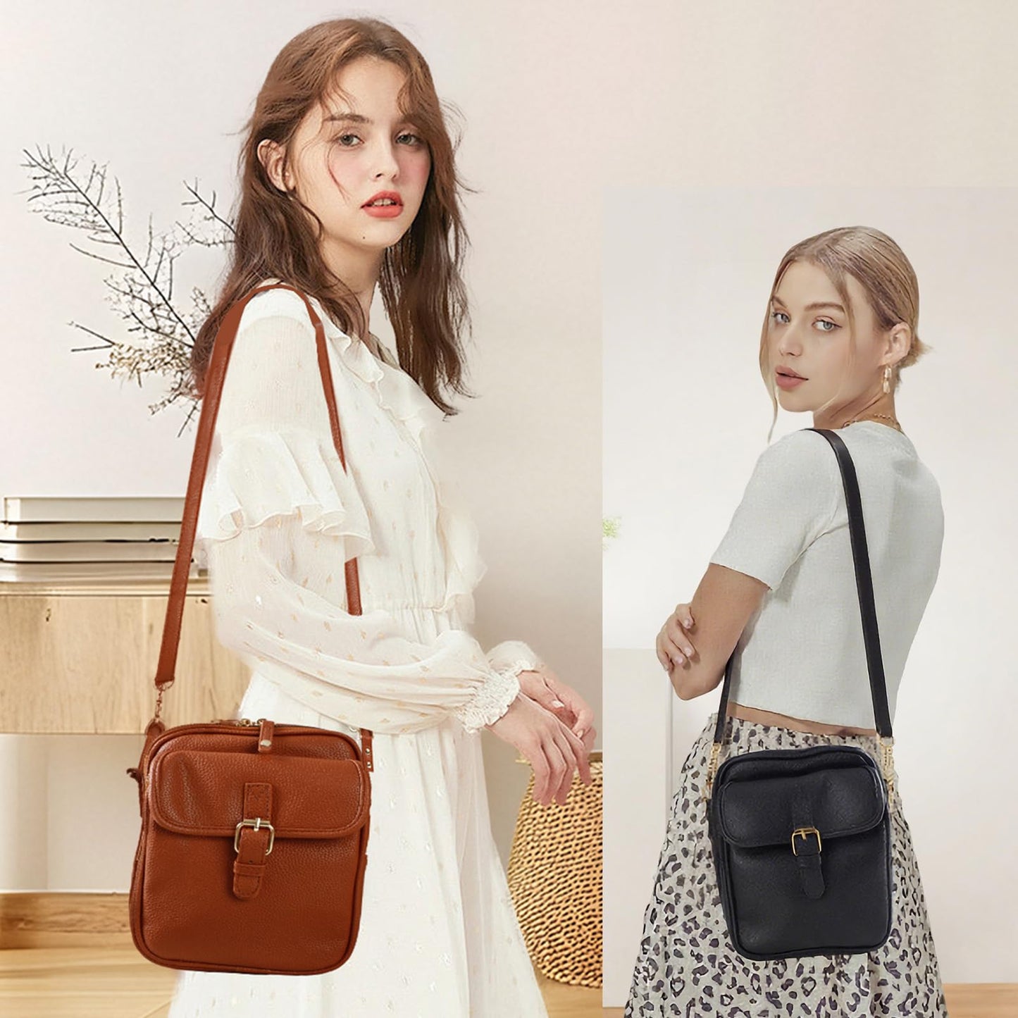 Leather Crossbody Bag for Women - 2025 Vintage Anti-Theft Messenger Bag with Double Layer Large Capacity, Built-in Purse Card Slots,Retro Faux Leather Shoulder Sling Bag for Travel (Brown, Large)