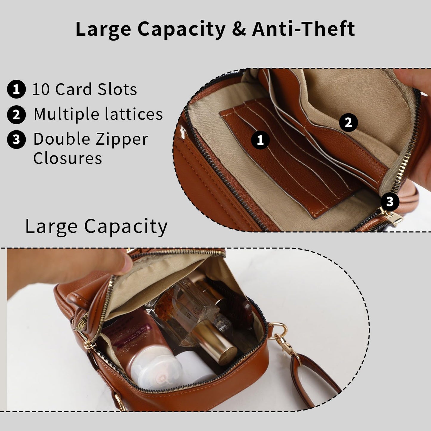 Leather Crossbody Bag for Women - 2025 Vintage Anti-Theft Messenger Bag with Double Layer Large Capacity, Built-in Purse Card Slots,Retro Faux Leather Shoulder Sling Bag for Travel (Purple, Large)