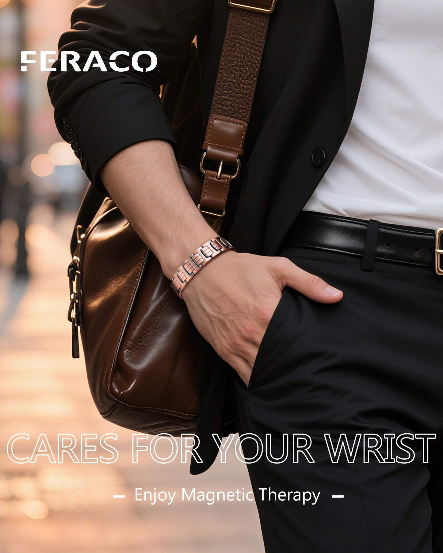 Feraco Copper Bracelet for Men,Magnetic Therapy Cooper Bracelets with 46 Magnets, Men's 99.99% Pure Copper