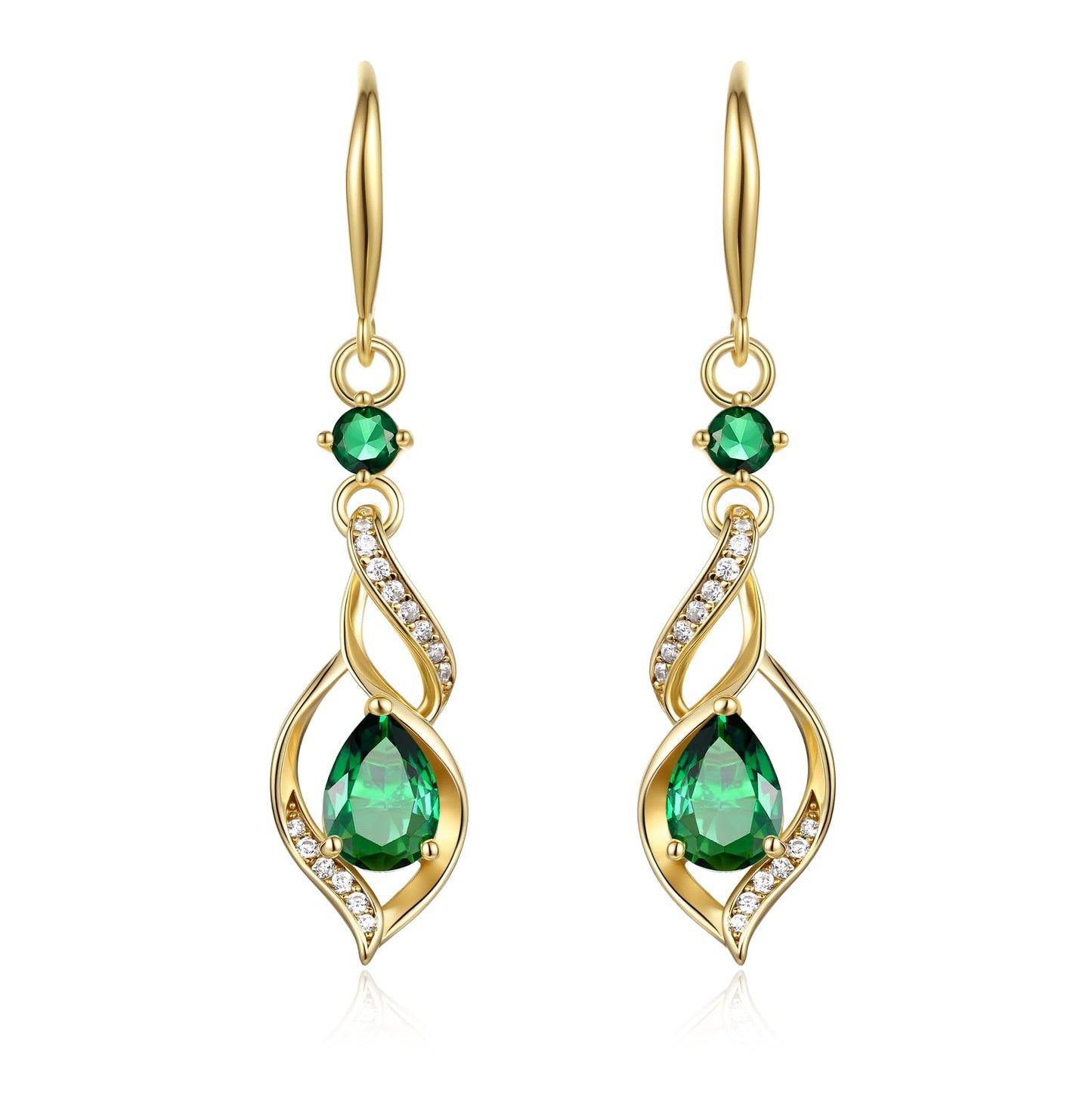 FANCIME 14K Gold Plated May Birthstone Dangle Earrings for Women Teardrop Emerald Earrings S925 Sterling Silver infinity Love Birthday Gifts for Mom Women