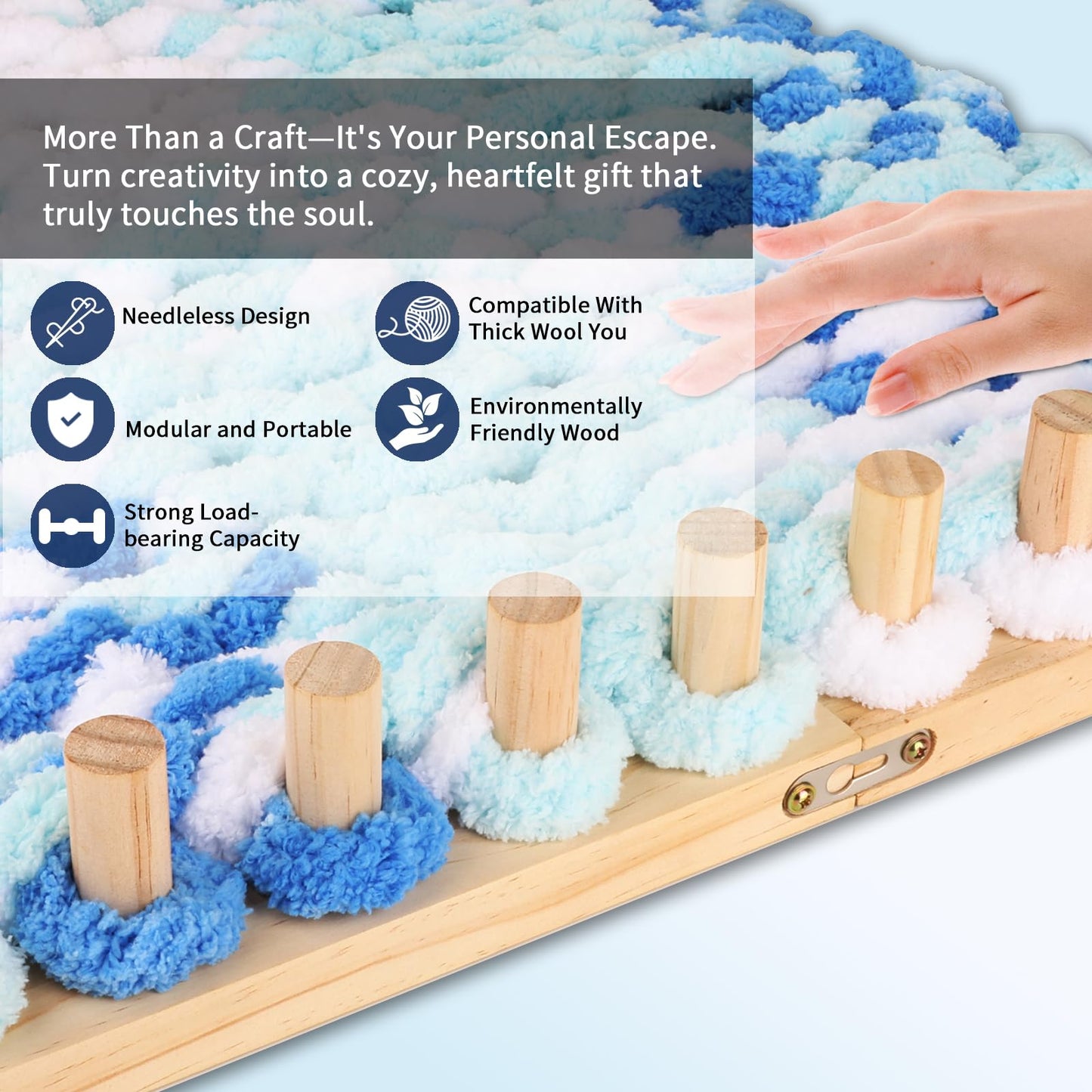 Craftspire 48" Large Chunky Knitting Loom Kit for Beginners - Adjustable Wood Frame for No-Needle DIY Blankets, Scarves & Throws | Relaxing Craft Gift for Stress Relief & Home Decor
