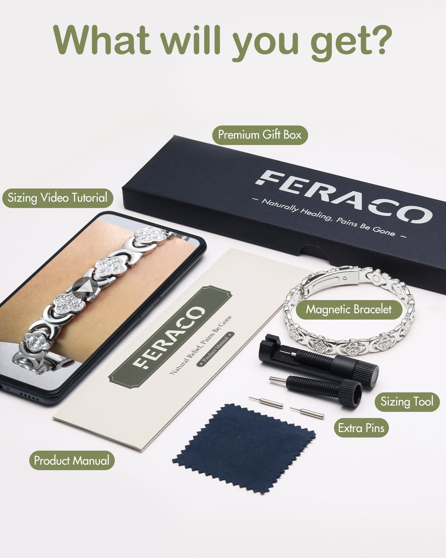 Feraco Pure Copper Bracelets for Women, Ultra Strength Magnetic Bracelet with 3800 Gauss Magnets & Sparkling Zirconia, Adjustable, Infinite Clover Jewelry (Silver)