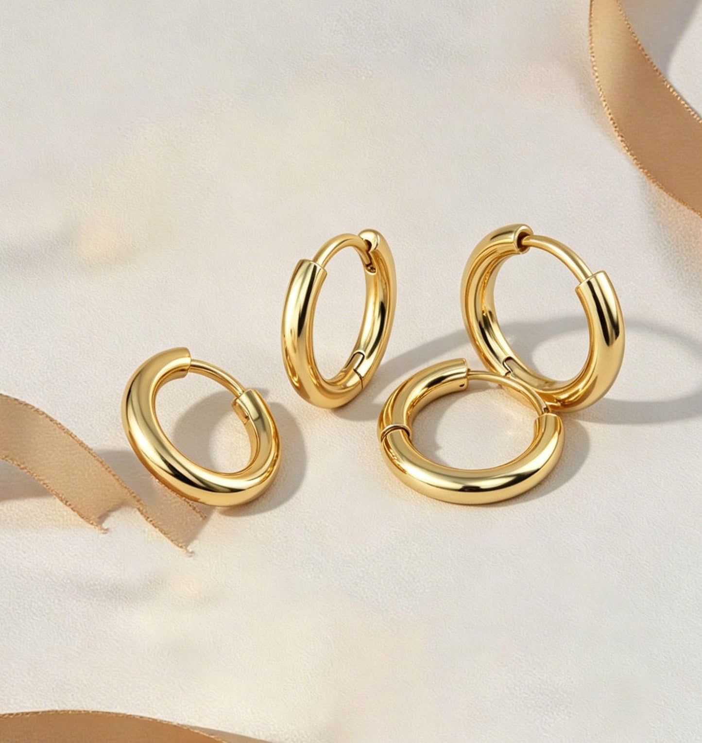 3Pairs Gold Hoop Earrings Set for Women Trendy Chunky Huggie Dainty Earring Jewelry for Women Teens (Gold - Classic 3 Pairs)
