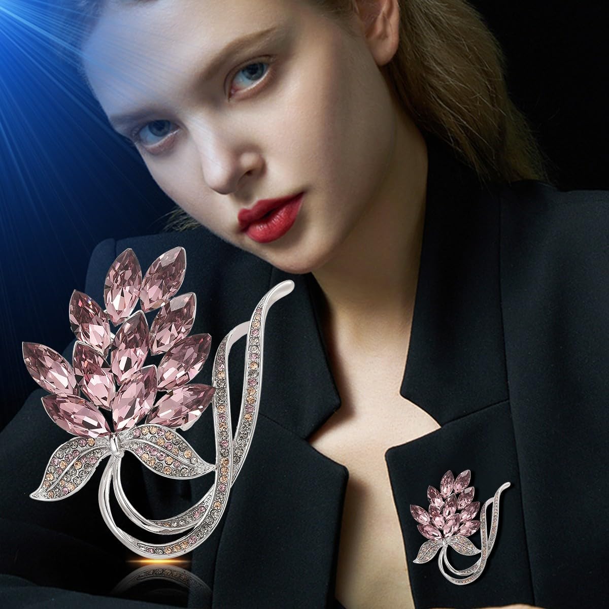 UNVAK Red Austrian Crystal Flower Brooch Pin - Lapel Pin Jewelry for Thanksgiving Day, Birthday Gifts, Dress Accessories for Mom, Wife