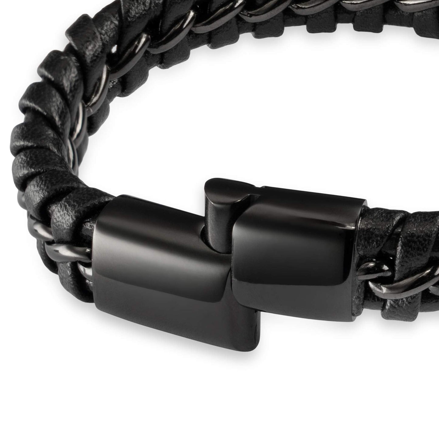 SERASAR 8″ Black Leather Bracelets for Men Mens Cowhide Gift Box Braided Bracelet Stainless Steel Jewelry Wrist Band Cuff Wrap Rope Bangle Dad Man Pulseras para Hombres Cuero Regalo