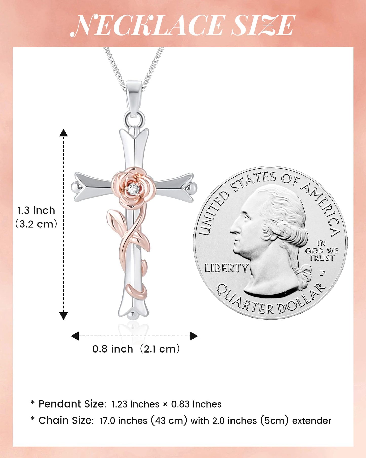 ACECHA Silver Cross Necklace for Women, Dainty Faith Cross Pendant Necklaces with Rose Jewelry for Mom Wife Daughter Sister | Gifts for Birthday Anniversary Christmas Easter(Rose-Love)