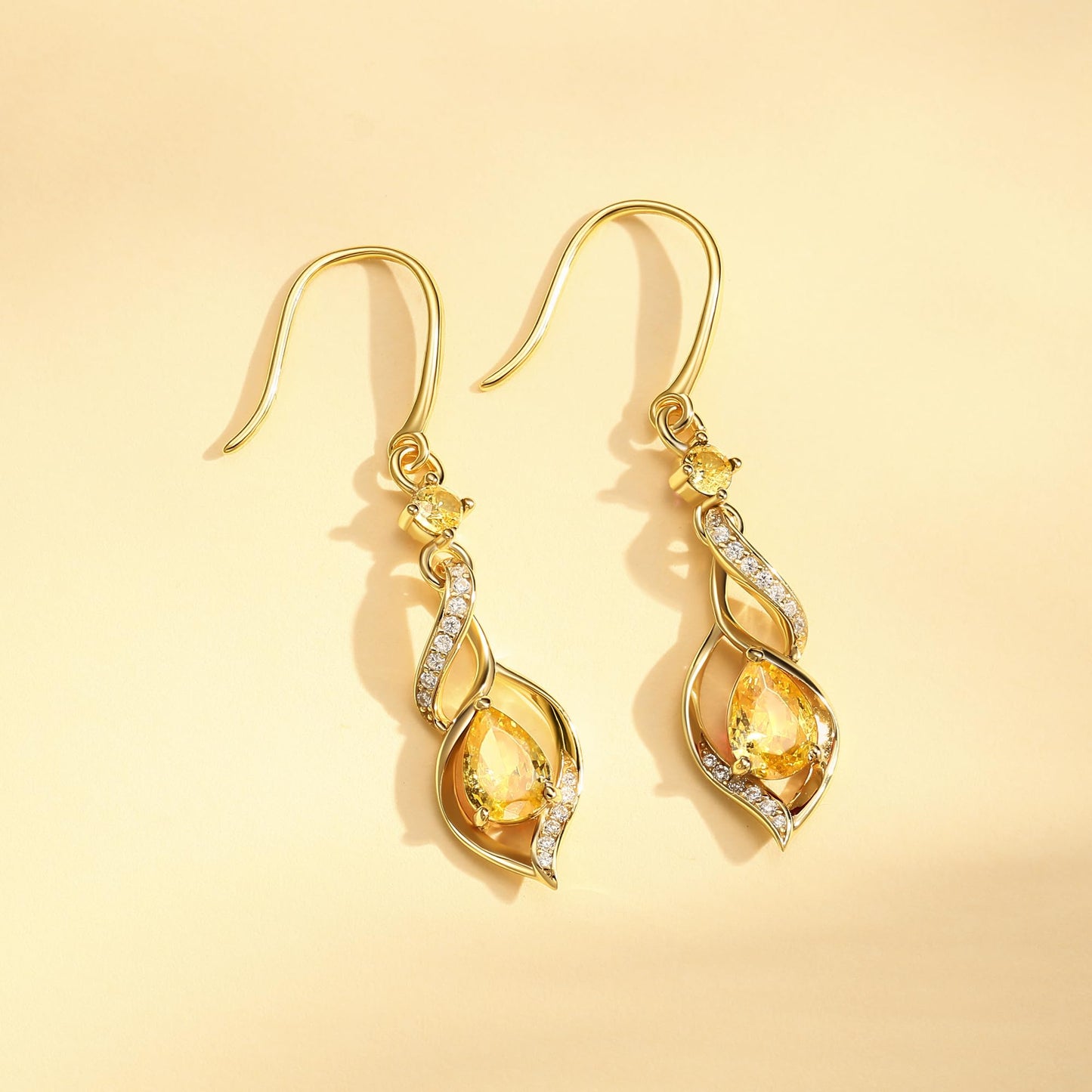 FANCIME 14K Gold Plated November Birthstone Dangle Earrings for Women Teardrop Citrine Earrings S925 Sterling Silver infinity Love Birthday Gifts for Mom Women