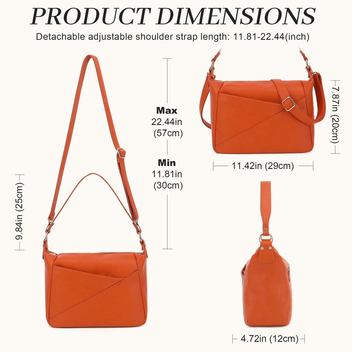 KOGTLA Crossbody Purses for Women with Adjustable Strap, Ladies Medium Vegan Leather Shoulder Bags, Hobo Handbags Sunny Orange
