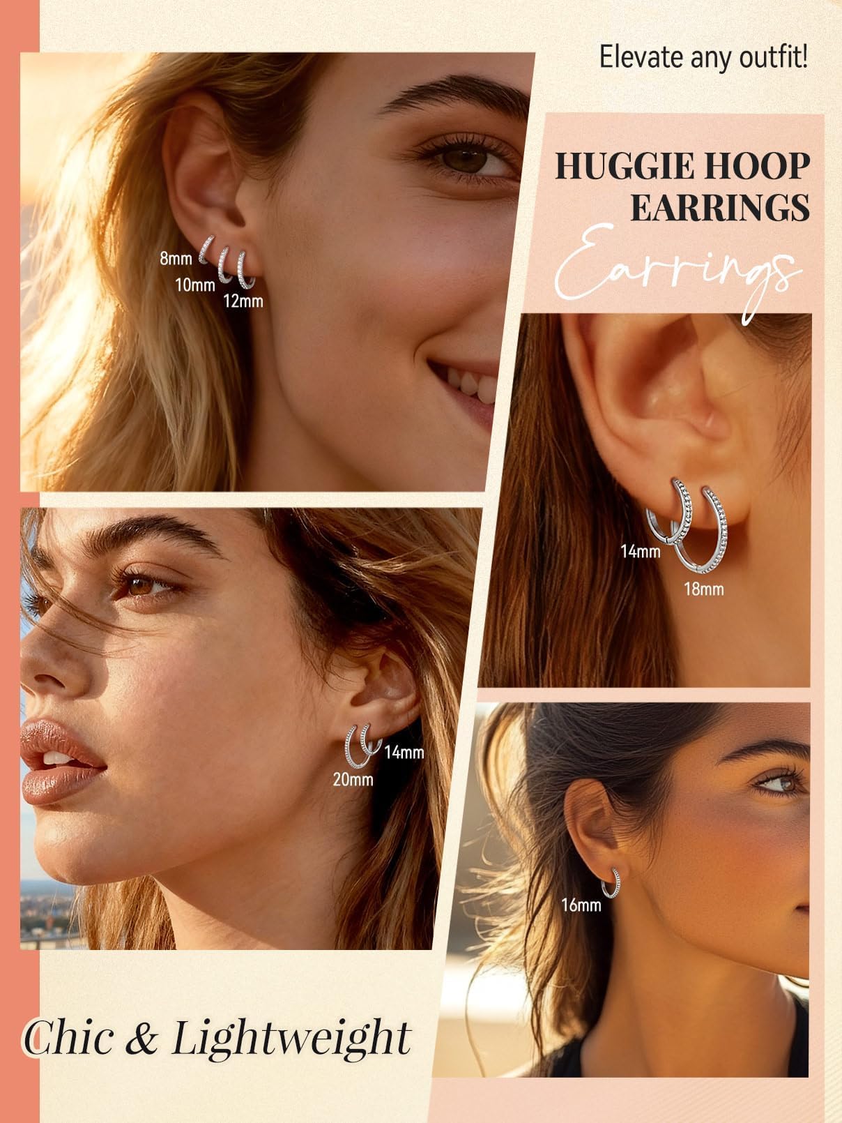FaithHeart Cubic Zirconia Hoop Earrings for Women, Silver Hypoallergenic Huggie Hoop Earrings, Small Cartilage Earrings for Women 8mm, Send Gift Box