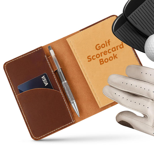 RAW HYD Leather Golf Scorecard Holder Book w/Slot & Pen Loop – Full-Grain Leather Golf Yardage Book & Stat Tracking Book – Refillable Scorecard & Lineup Card Holder for Serious Golfers