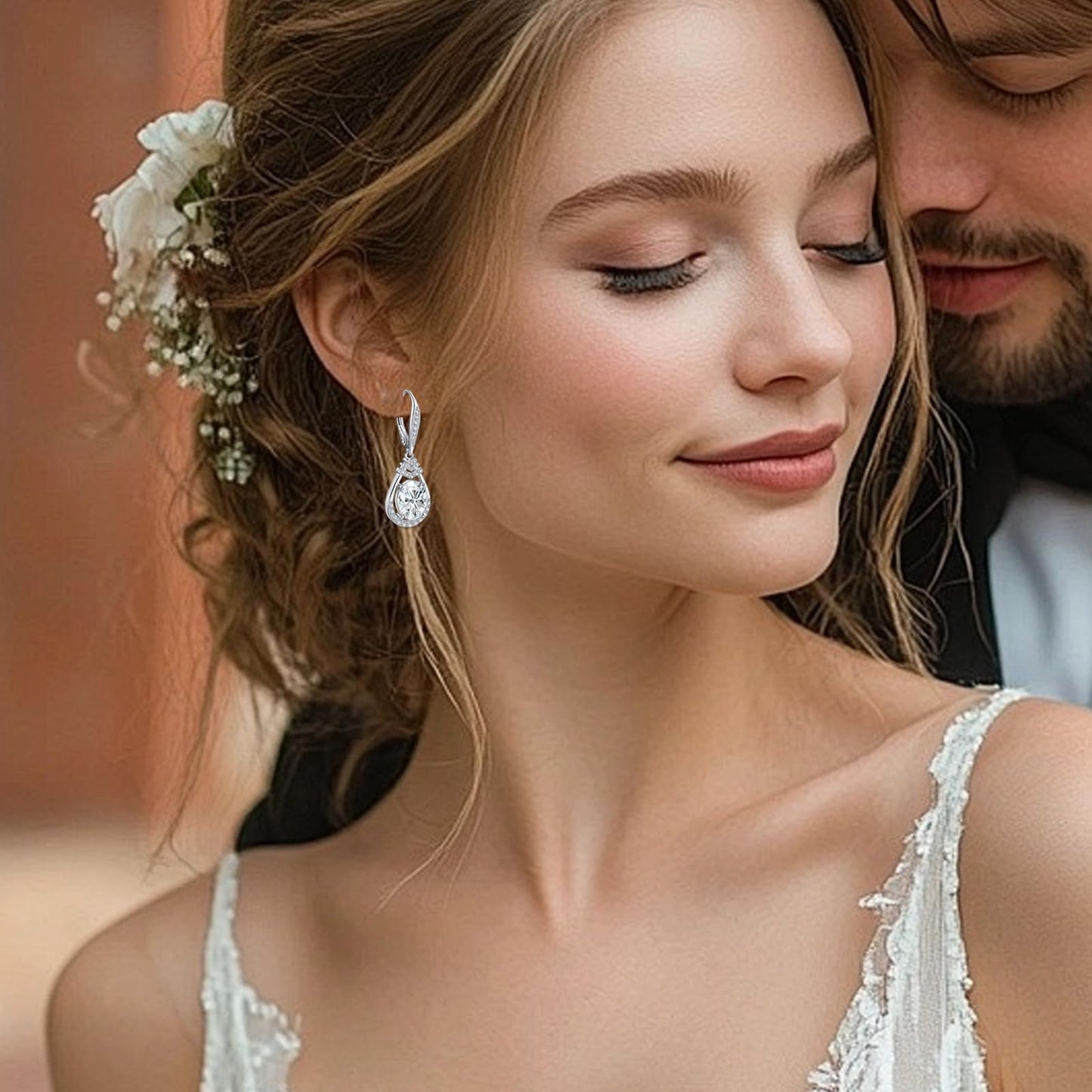 Sparkling Bride Wedding Earrings S925 Sterling Silver April Birthstone Dangle Earrings for Women Synthetic Diamond CZ Sterling Silver Teardrop Leverback Drop Earring Jewelry Birthday Gifts for Mom