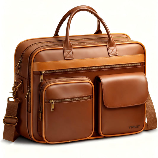 Ytonet PU Leather Messenger Bag for Men, 15.6" Vintage Briefcase with Padded Laptop Compartment, Large Satchel Bags Laptop Bag for Mens, Waterproof Computer Bags for Work Office Business Travel, Brown