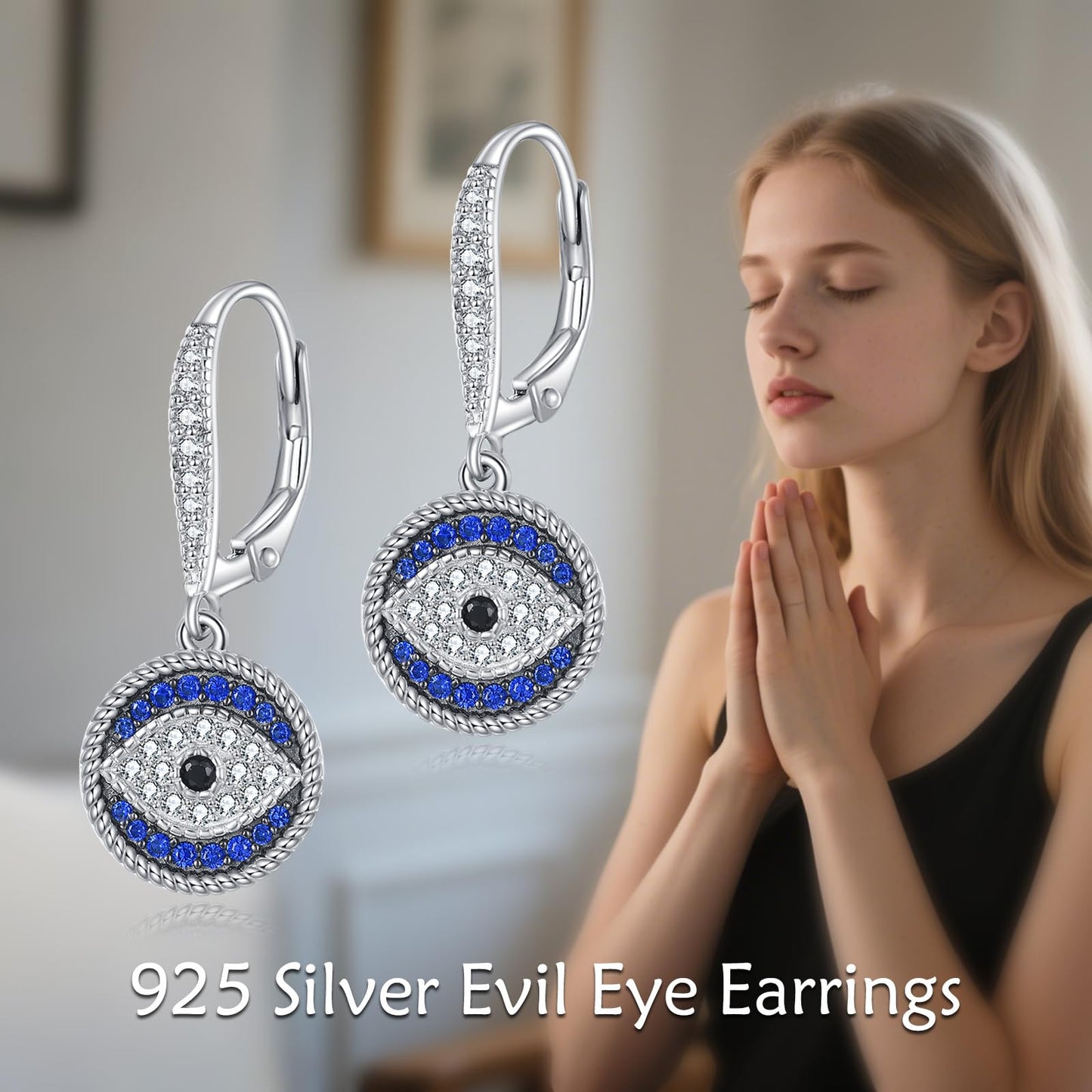YFN Evil Eye Earrings for Women Sterling Silver Eye Dangle Earrings Minimalis Jewelry Gifts (Silver-Evil Eye Earrings Dark Blue)
