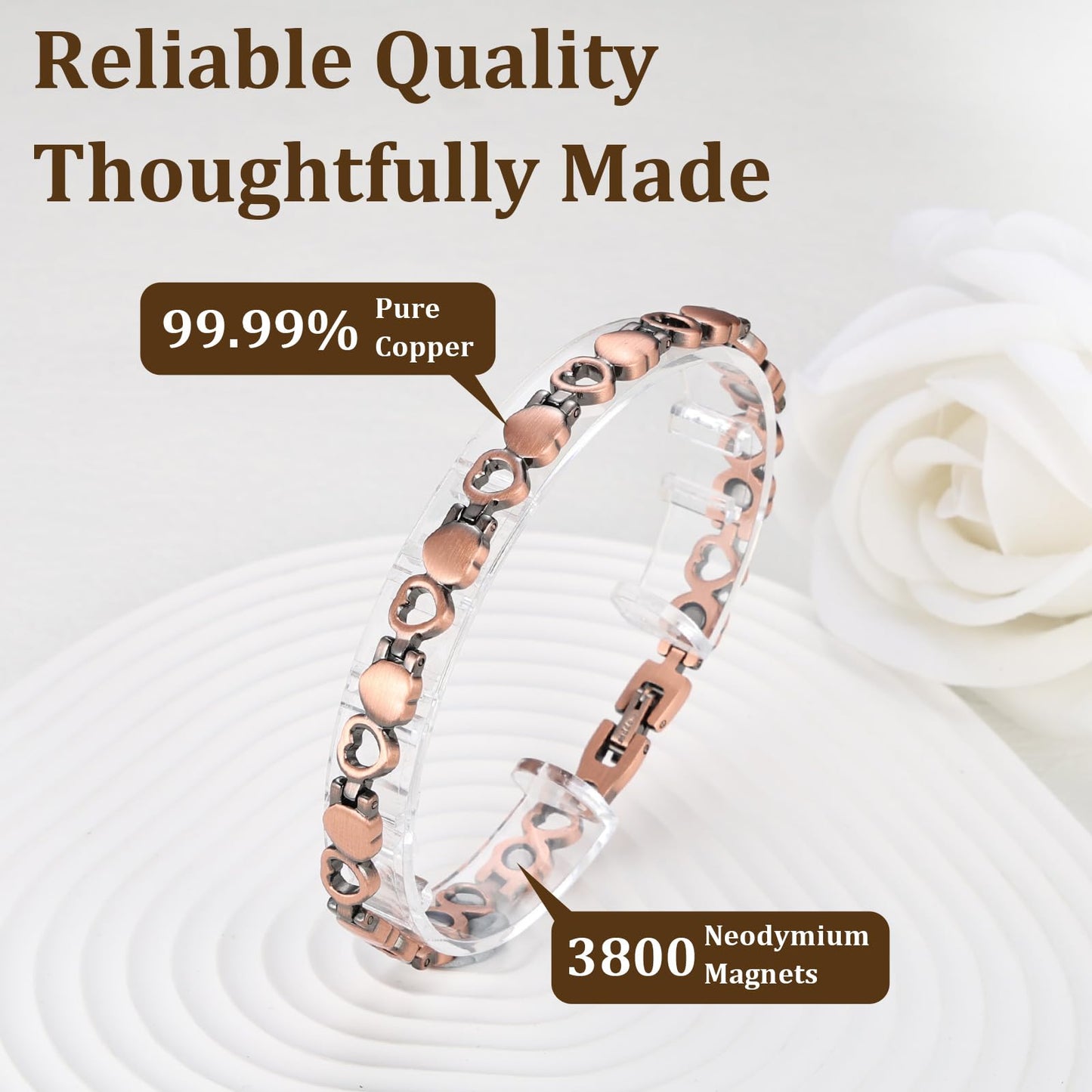 Fashtour 99.99% Pure Copper Magnetic Bracelet and Ring Set for Women, Heart Wire Design Adjustable Jewelry with 3800 Gauss Magnets, Elegant Gift Box(Heart Wire Design) (Heart Bracelet Set)