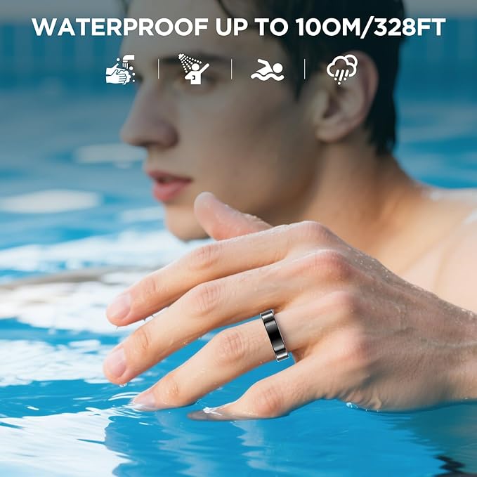Ultra-thin Sleep & Fitness Tracker, Smart Ring for Women Men, Activity Trackers Fitness Ring with 24/7 Heart Rate Monitor, Step Counter, Calorie Pedometer, No Subscription, for iOS Android (Black #8)