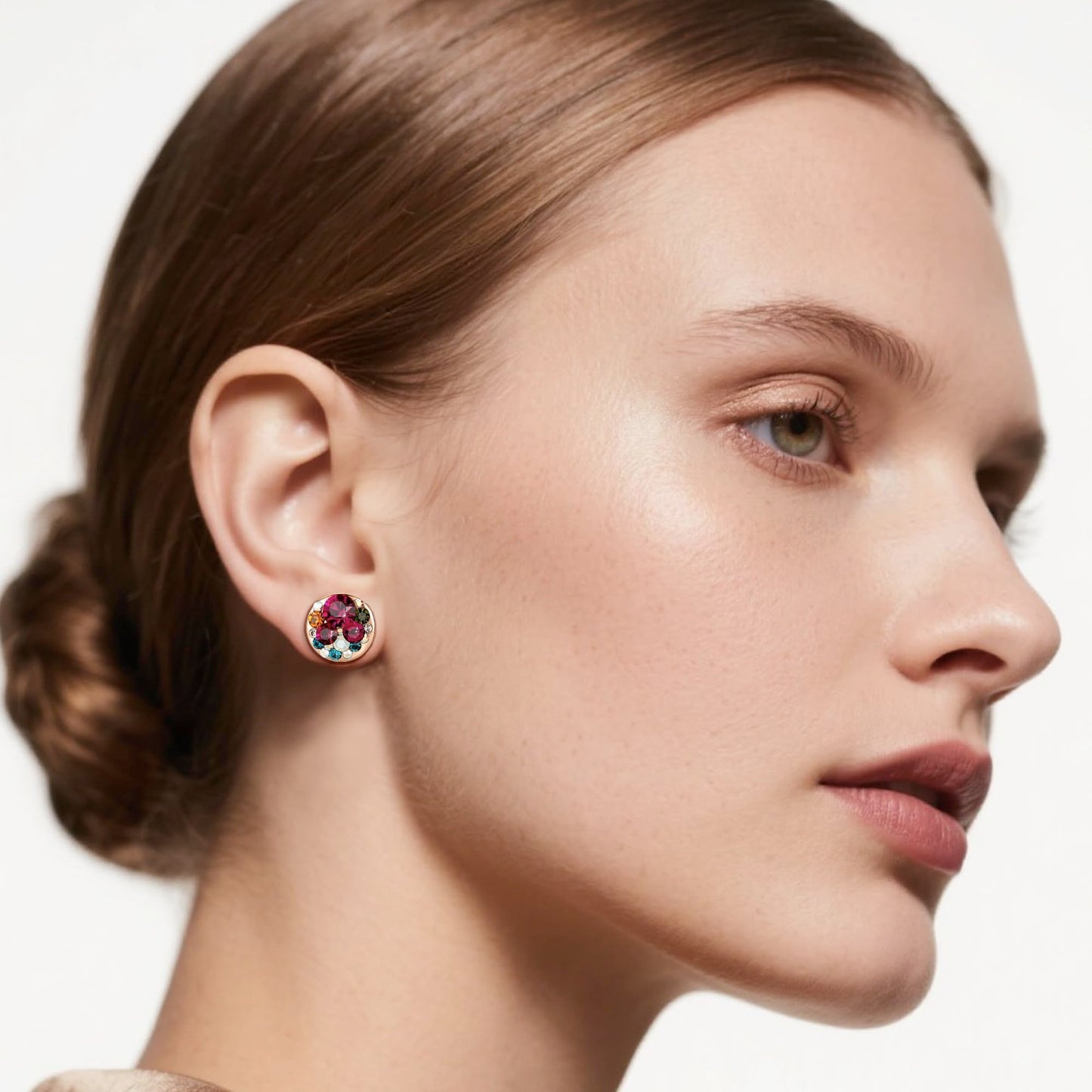 Multicolored Austrian Crystal Rhinestone Stud Earrings for Women Fashion S925 Sterling Silver Hypoallergenic Jewelry (Rose Main Crystal/Rose Gold-tone)