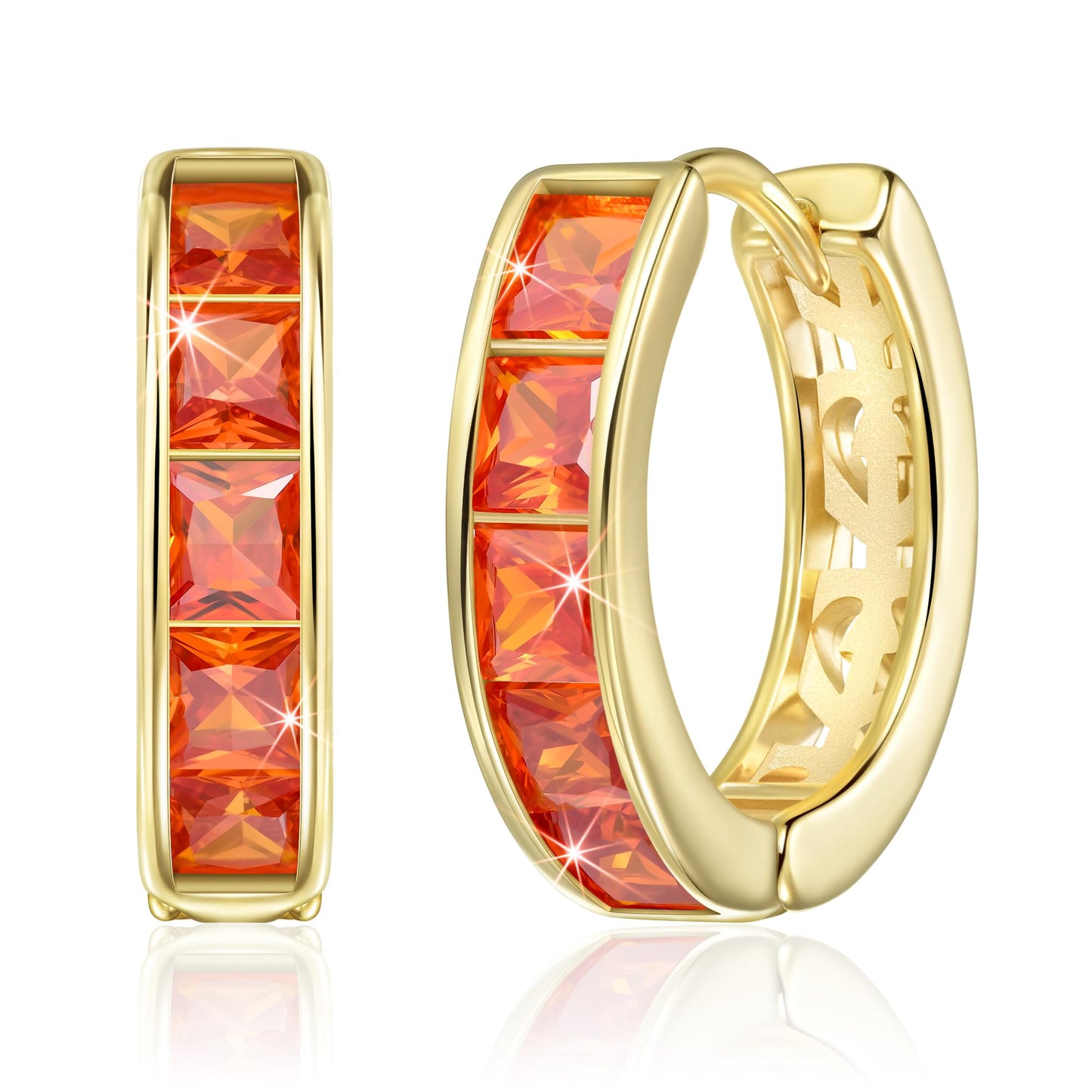 Linawe Gold Hoop Huggie Earrings for Women, Orange Cubic Zirconia Imitation Diamond Rhinestone Crystal Stud Earrings, Cartilage Helix Tragus Piercing Jewelry, Cute Dainty Small Hoops