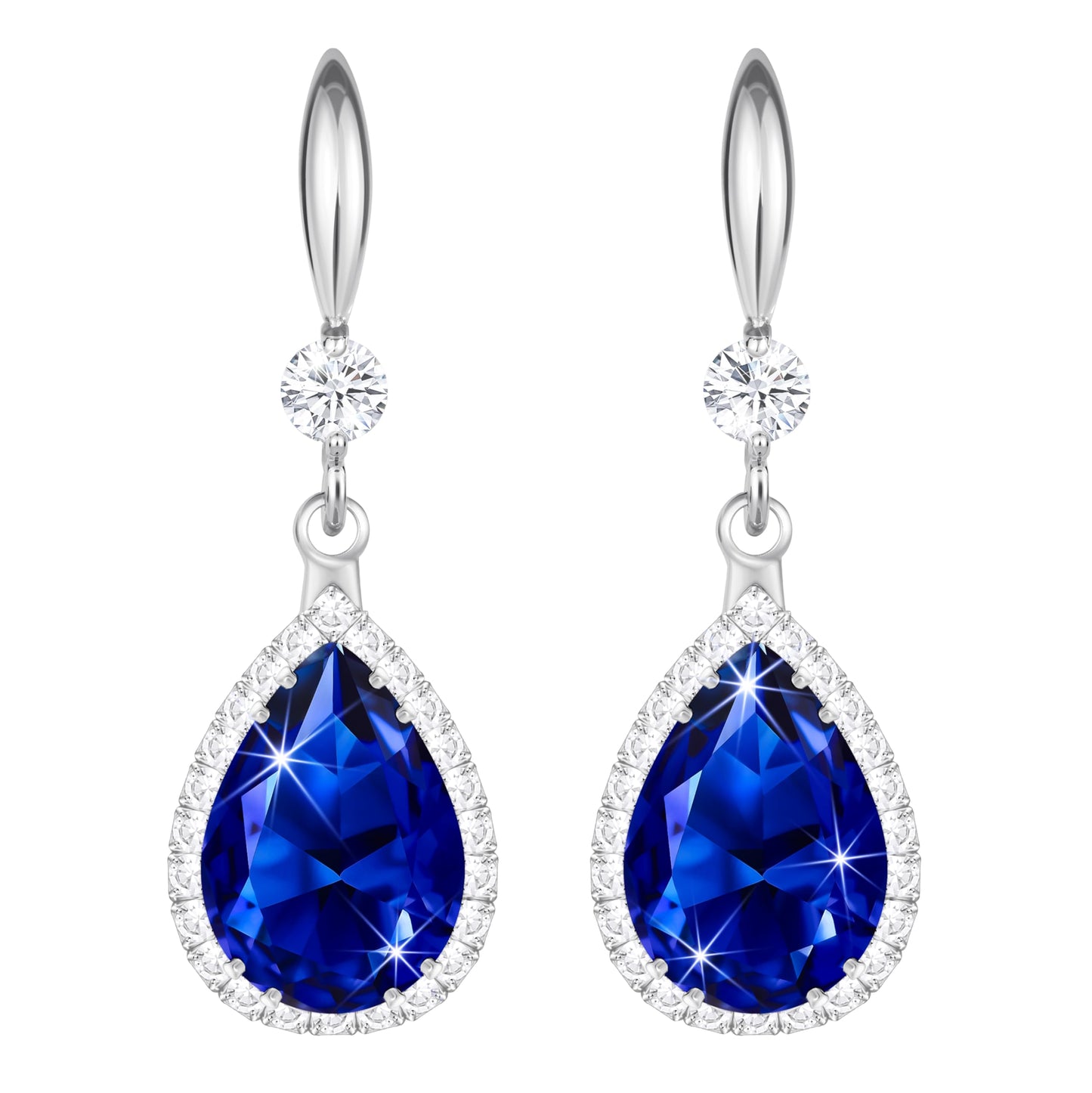 Linawe Blue Earrings for Women, Sapphire Imitation Diamond Drop Dangle Silver Earrings, Chandelier Rhinestone Cubic Zirconia Crystal Teardrop Earrings, Wedding Jewelry Set