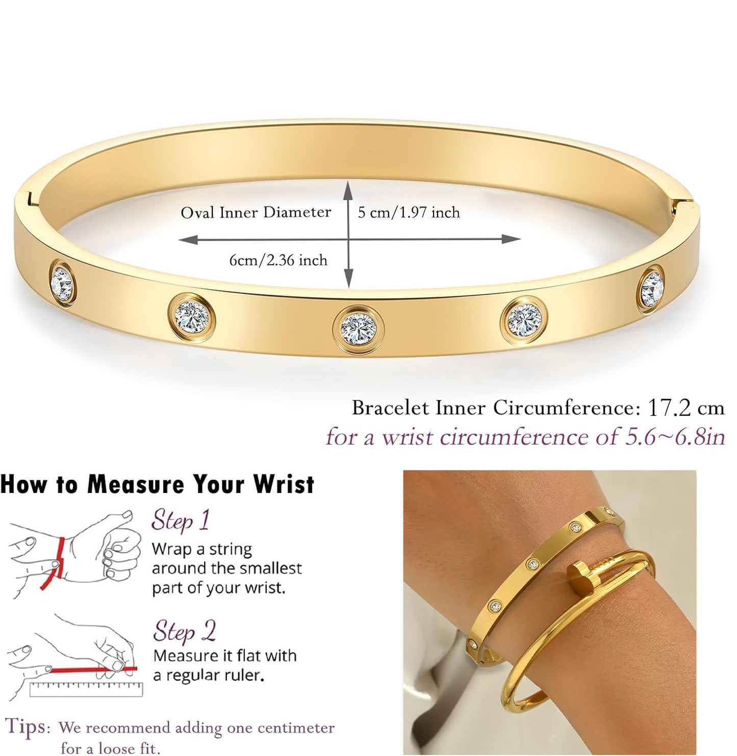 sineed 18K Gold Plated Stainless Steel Love Nail Bangle Clover Bracelet Set Stackable Dupes for Love Trendy Jewelry (Gold)