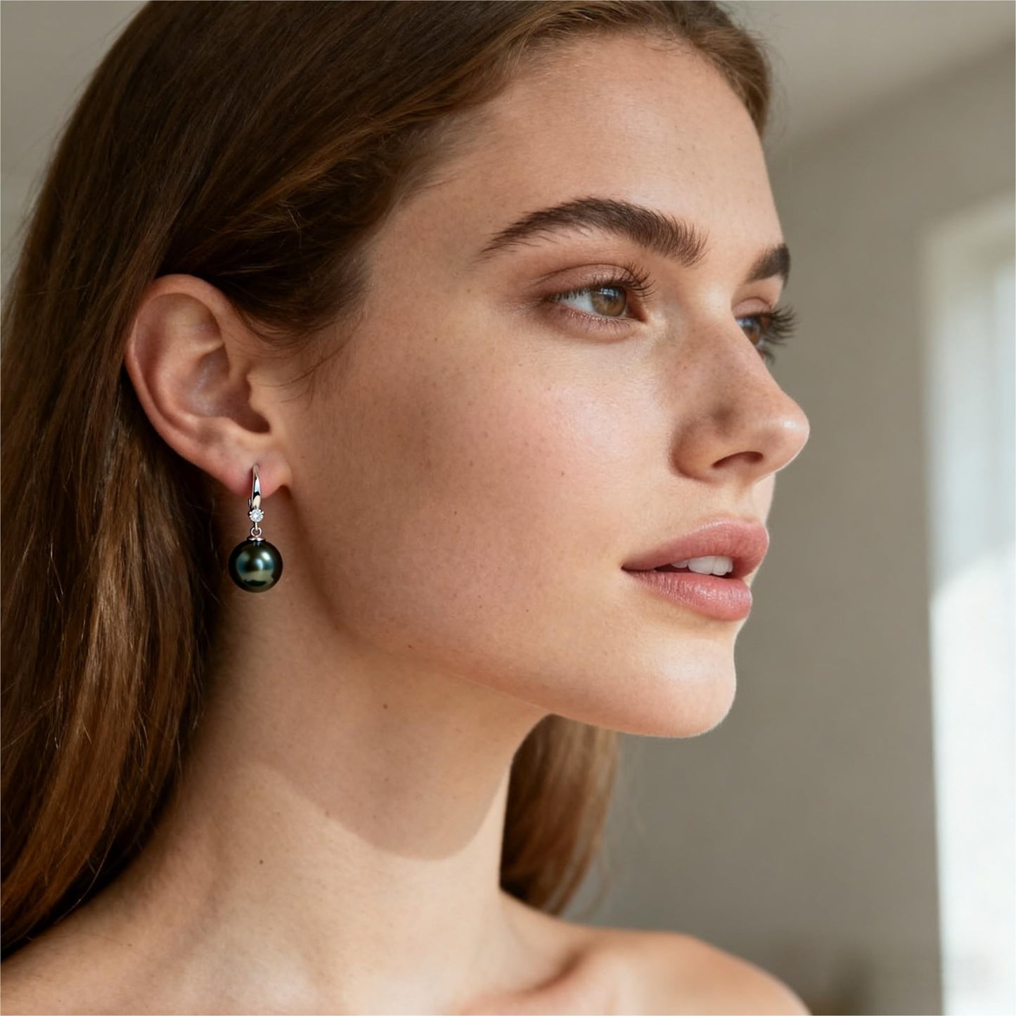 Genunie Tahitian Black Pearl Drop Dangle Earrings - Christmas Gifts for Wife Women Anniversary Wedding, Mom Birthday Gift, AAAA 9-10mm Ocean-Grown Pearls Sterling Silver Unique Moissanite Jewelry