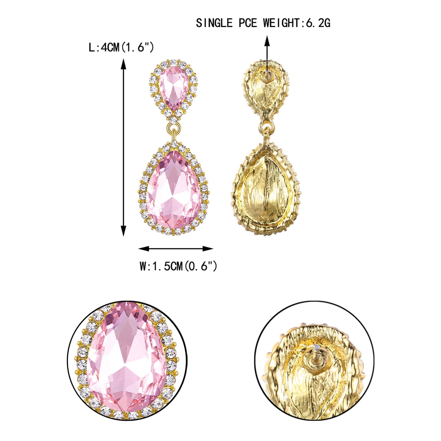 EVER FAITH Women's Austrian Crystal Dangle Earrings, Elegant Bridal Waterdrop Pierced Earrings Pink Gold-Plated-Base