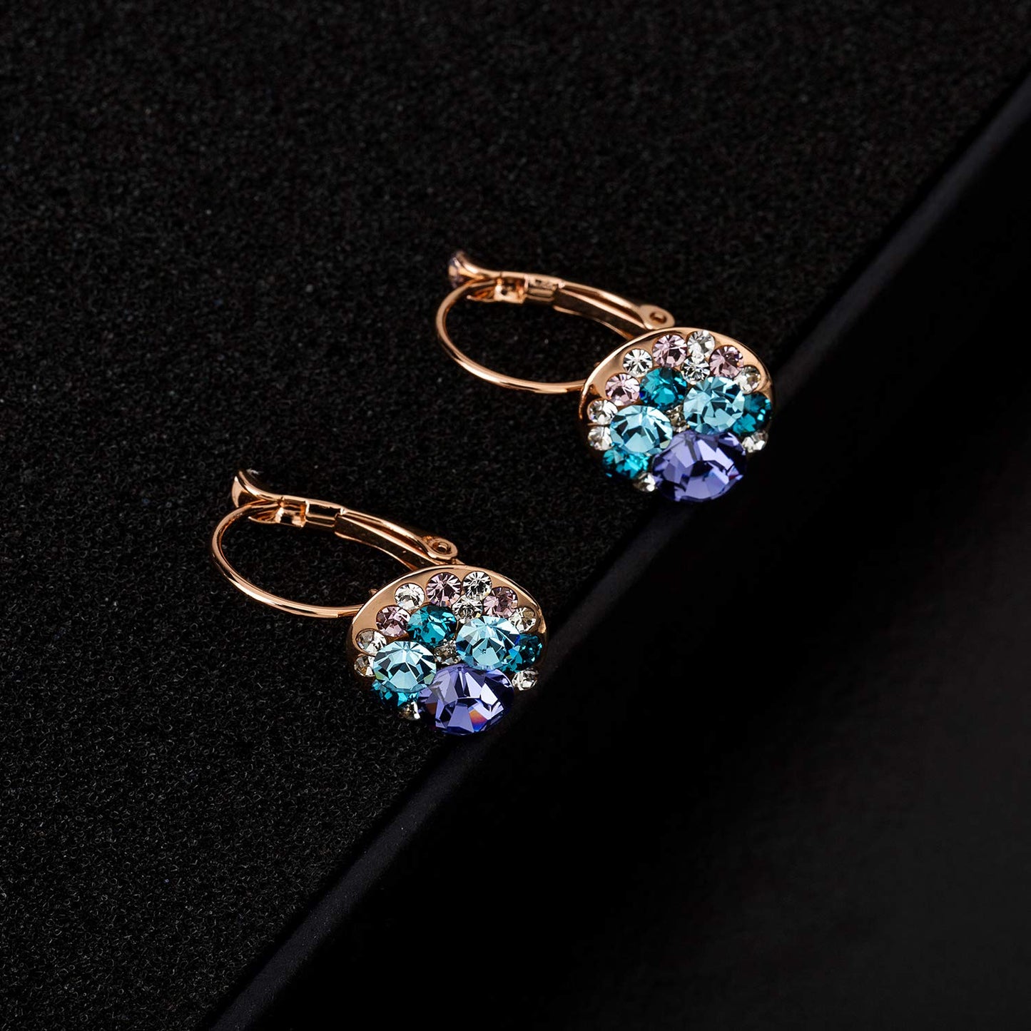 Multicolored Austrian Crystal Drop Earrings for Women 14K Gold Plated Hypoallergenic Leverback Hoop Earrings
