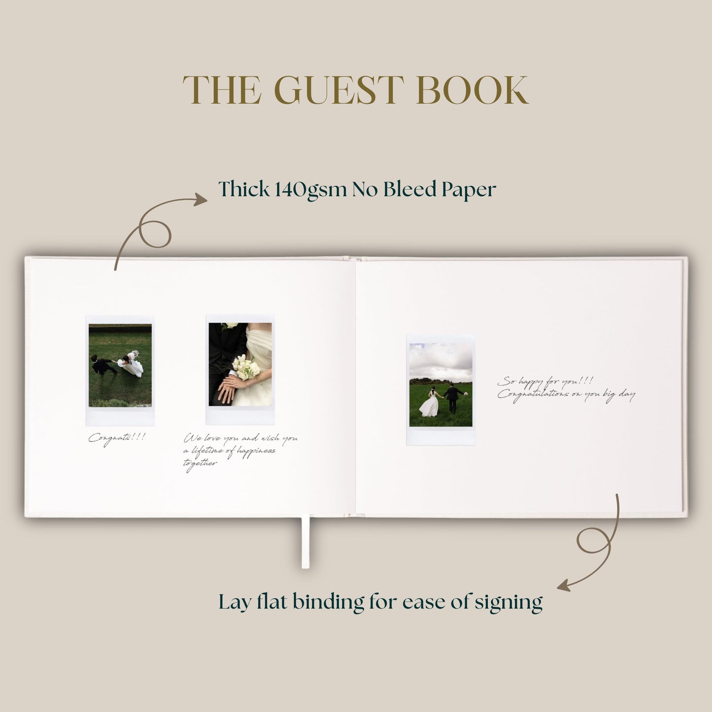 Paperell Wedding Guest Book – Guest Book for Wedding Reception with Linen Hardcover & Gold Foil Embossing – Unlined, No-Bleed Pages – Perfect Keepsake for Sign-Ins & Polaroids – Ivory