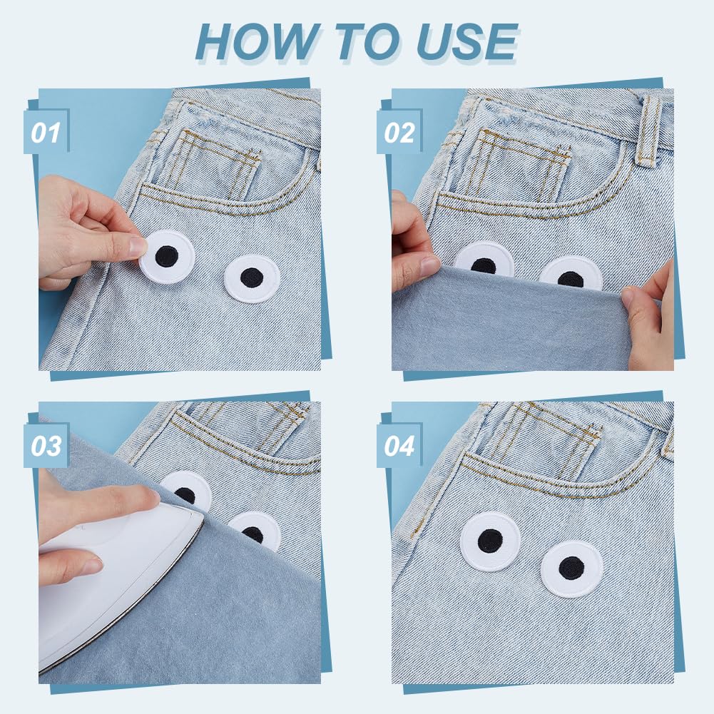 AHANDMAKER 20Pcs Eye Iron on Patches, Black White Cartoon Eyeball Applique Patch, Polyester Sew On Embroidery Appliques for Jackets Dresses Clothes Jeans Hats Backpacks Decoration DIY Crafts