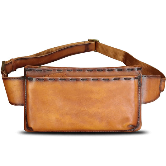 Genuine Leather Waist Bag Fanny Packs for Women and Men Real Leather Small Crossbody Chest Purses (Brown)