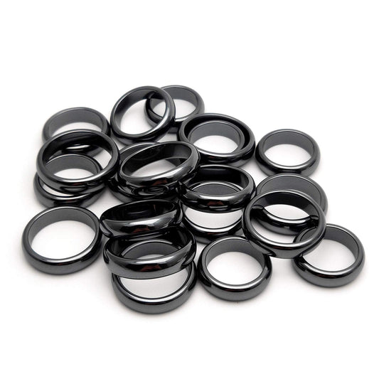 Morchic 20Pcs Pack Hematite Stone Rings for Women & Men, Unisex Plain Band Set (6mm Width) - Mixed Sizes 6-12, Chakra Balancing, Polished Gemstone, Gift Ready