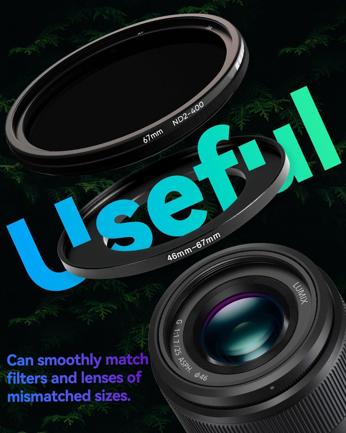 JOYTOLIN 62-67mm Metal Step-Up/Down Ring Adapter Compatible with Mirrorless Cameras DSLR Lens, UV CPL ND Filter Thread