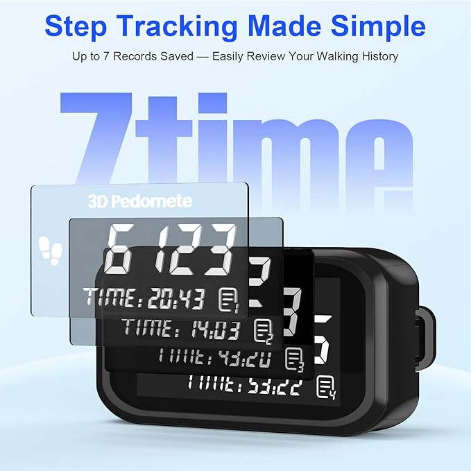 3D Pedometer Step Counter for Walking, Running & Fitness - Accurate Step & Calorie Tracker with LCD Display, Waist Clip & Armband, Rechargeable Battery - Track Daily Activity & Health Data