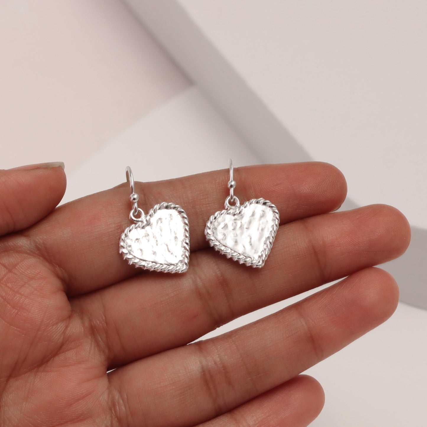 LeCalla 925 Sterling Silver Heart Earrings for Women | Handmade Hammered Braided Heart Dangle Earrings | Silver Hook Earring Jewelry Gift For Her 28MM