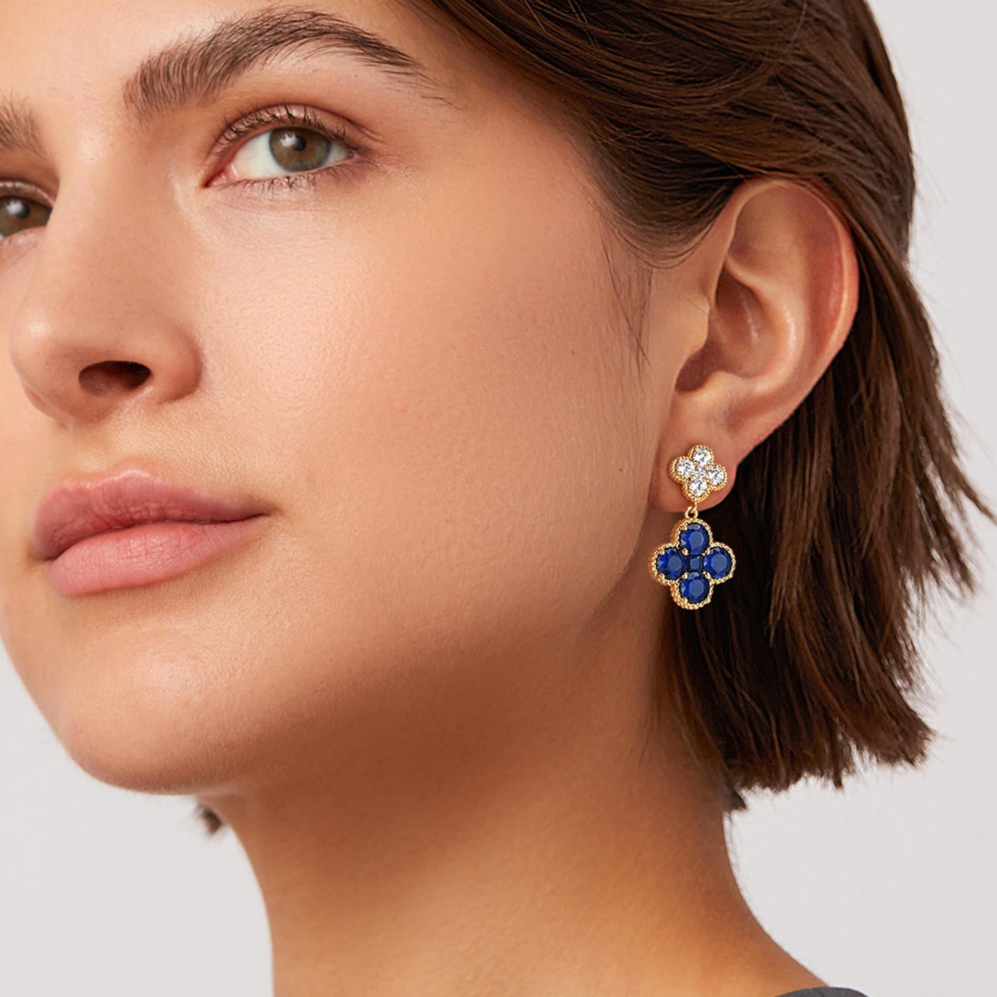 MTMY Dangle Earrings for Women 14K Gold Plated Four Leaf Clover Dangling Drop Birthstone Stud Earrings Trendy Flower Birthstone Jewelry Birthday Gifts(September)
